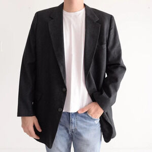 Vintage Coat Tails Grey Double button  Over sized 100% Wool Blazer Size 48 Large